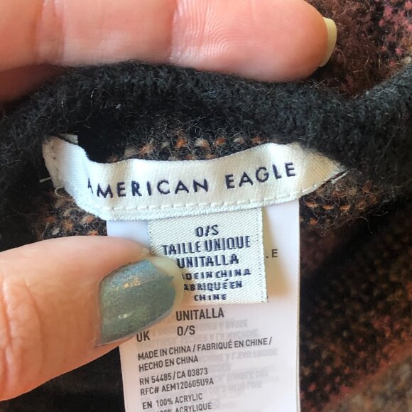 American Eagle Dark Knit Poncho Shawl Boho Western Fringe One Size - Picture 5 of 10